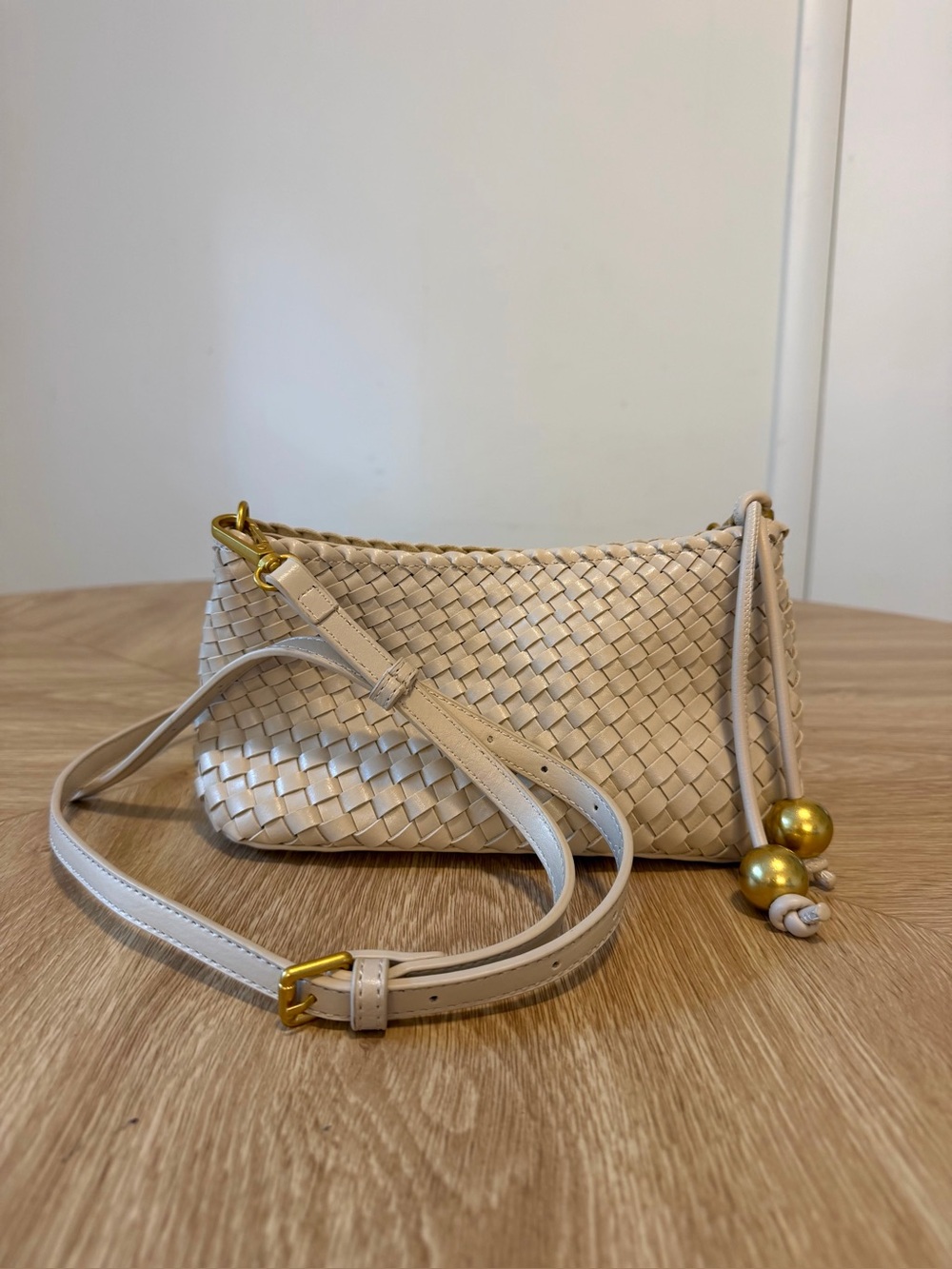 By Anthropologie Woven Mini Sling Crossbody Bag Cream